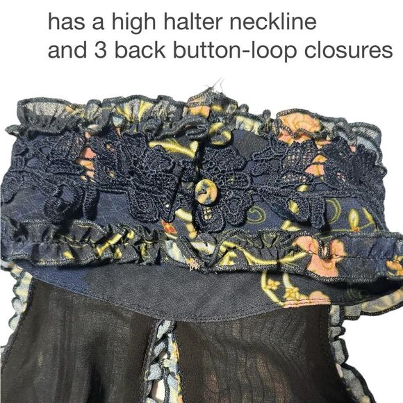 We Are Kindred Adele Jumpsuit Navy pleated chiffon floral print halter neck US 4 - Picture 13 of 14